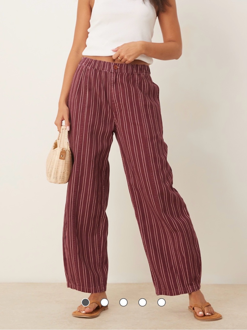 ASOS Burgundy Pinstripe Wide-Leg Cropped Pants